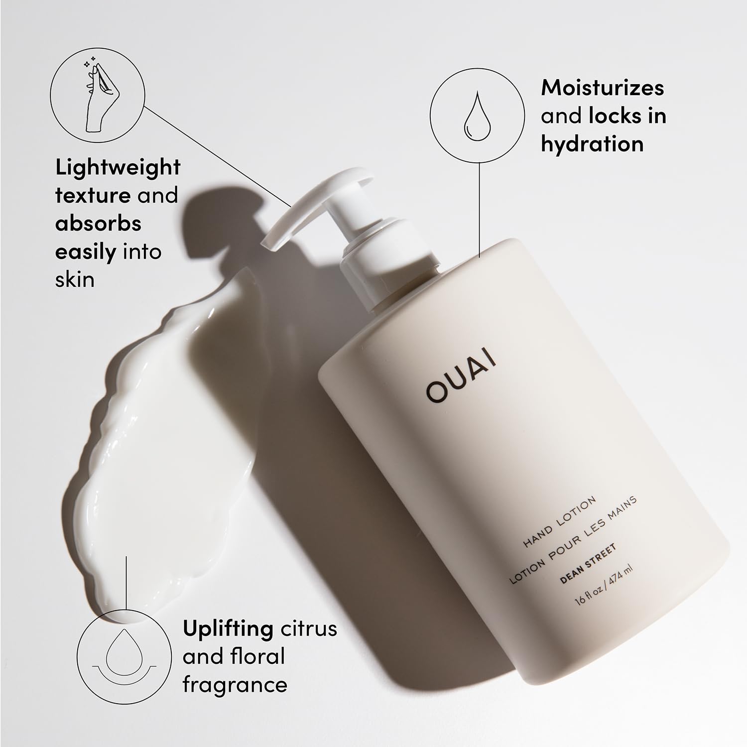 OUAI Hand Lotion creamy texture demonstrates lightweight moisture