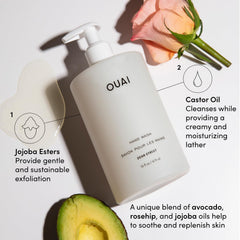 OUAI Hand Wash avocado oil blend nourishes skin during cleansing.