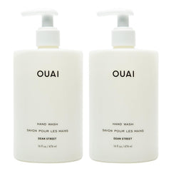 OUAI Hand Wash Dean Street bottle pump showing exfoliating formula for daily cleansing