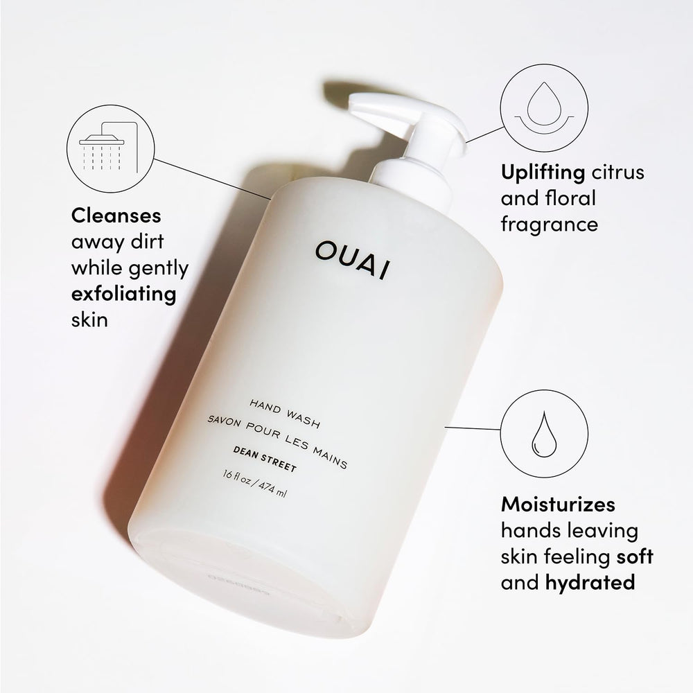 OUAI Hand Wash with jojoba esters provides gentle exfoliation and cleansing.