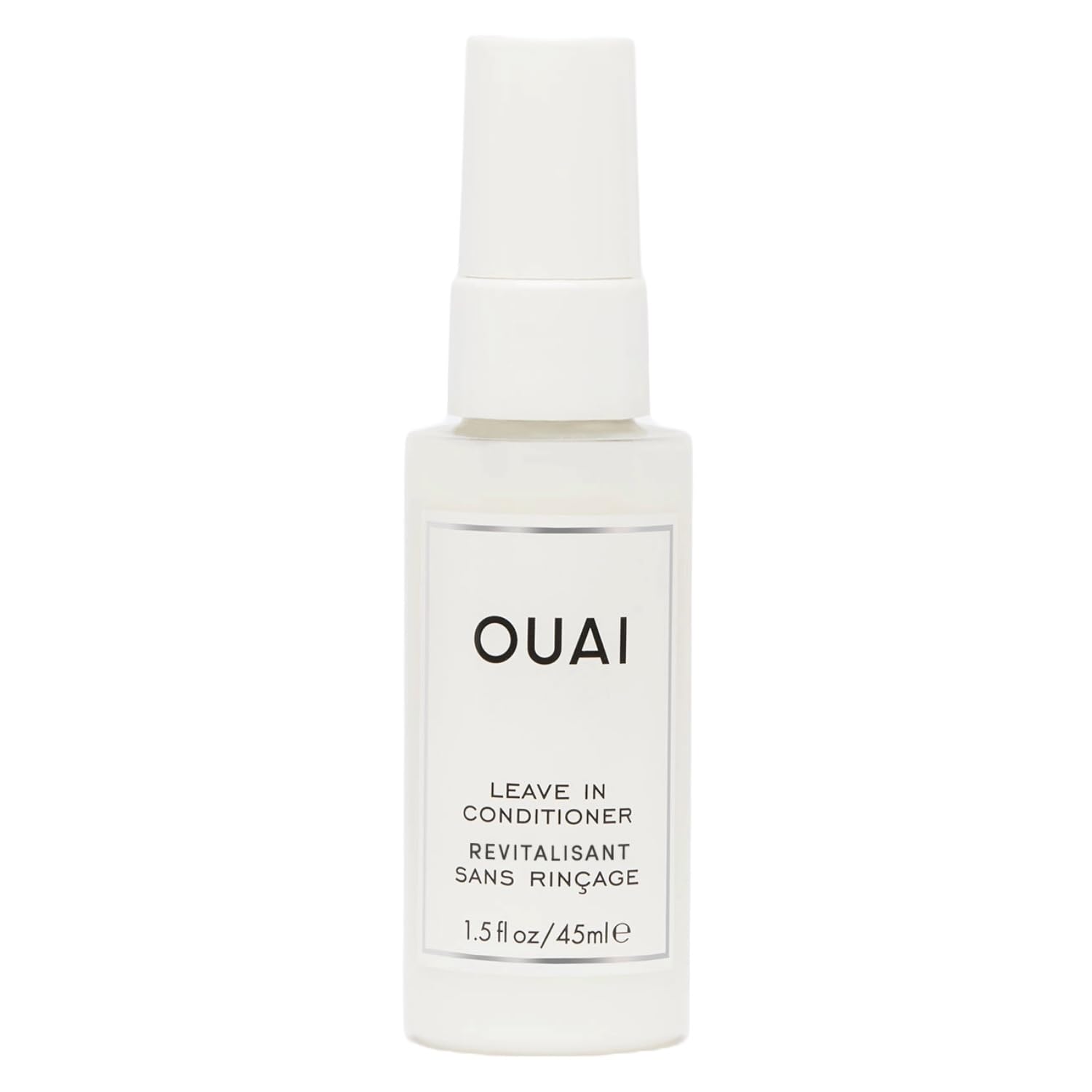 OUAI leave-in conditioner bottle ready for heat protection and detangling on the go.