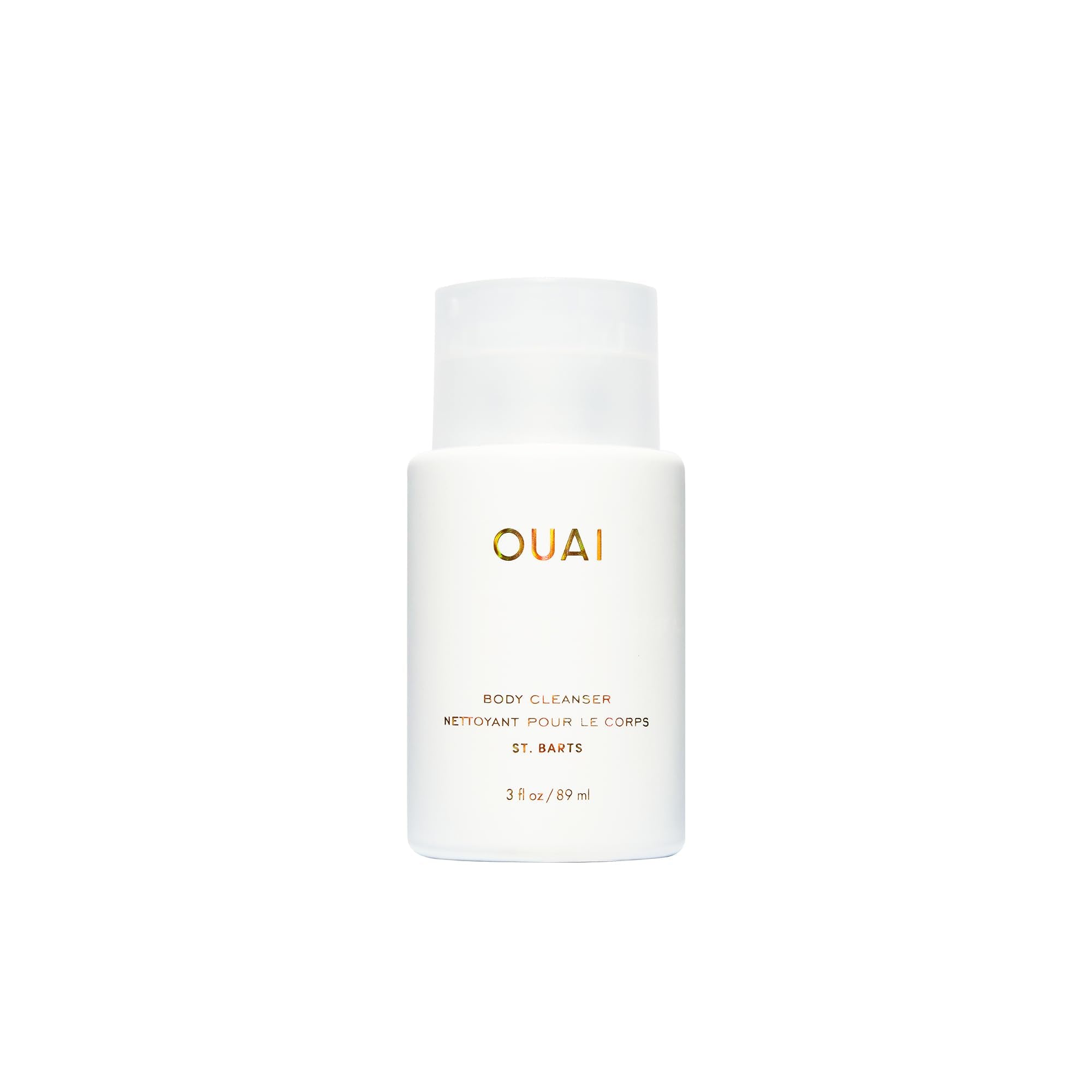 OUAI limpiador corporal en tamaño de viaje, ideal para uso diario.