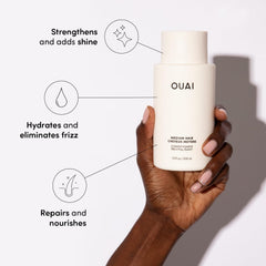 OUAI medium conditioner ingredients close-up with oils and shea butter