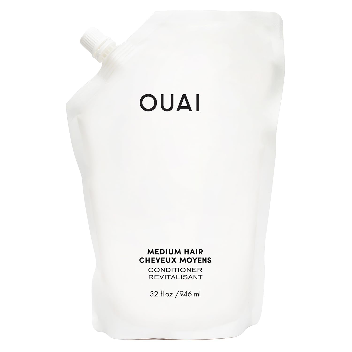 OUAI medium conditioner refill bottle showing weightless hydration for medium hair