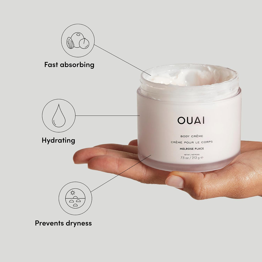 Application of OUAI Melrose Place on damp skin for quick absorption.