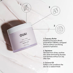 OUAI Melrose Place body cream with coconut oil softening the skin.