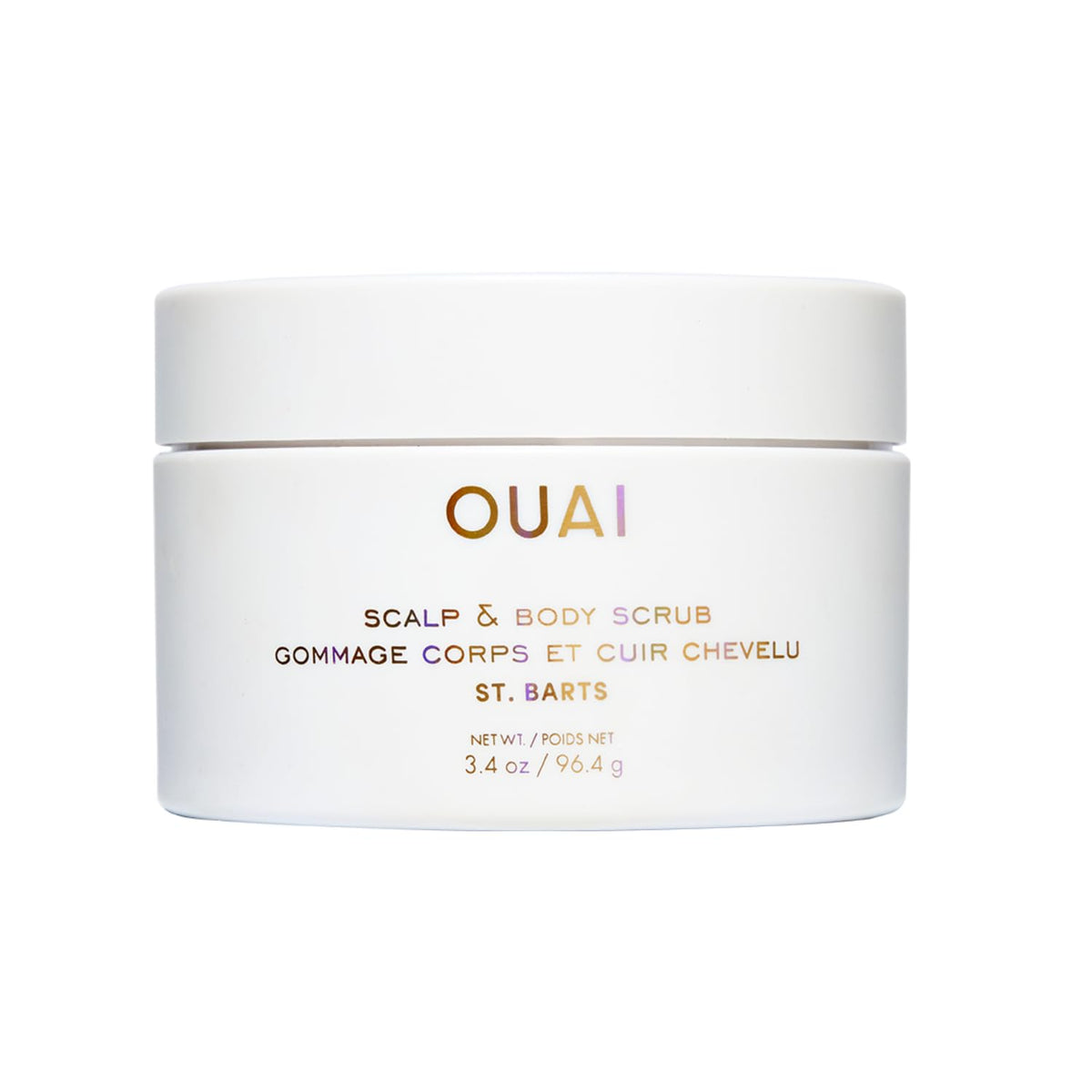 OUAI scalp and body scrub travel size bottle for on-the-go exfoliation.