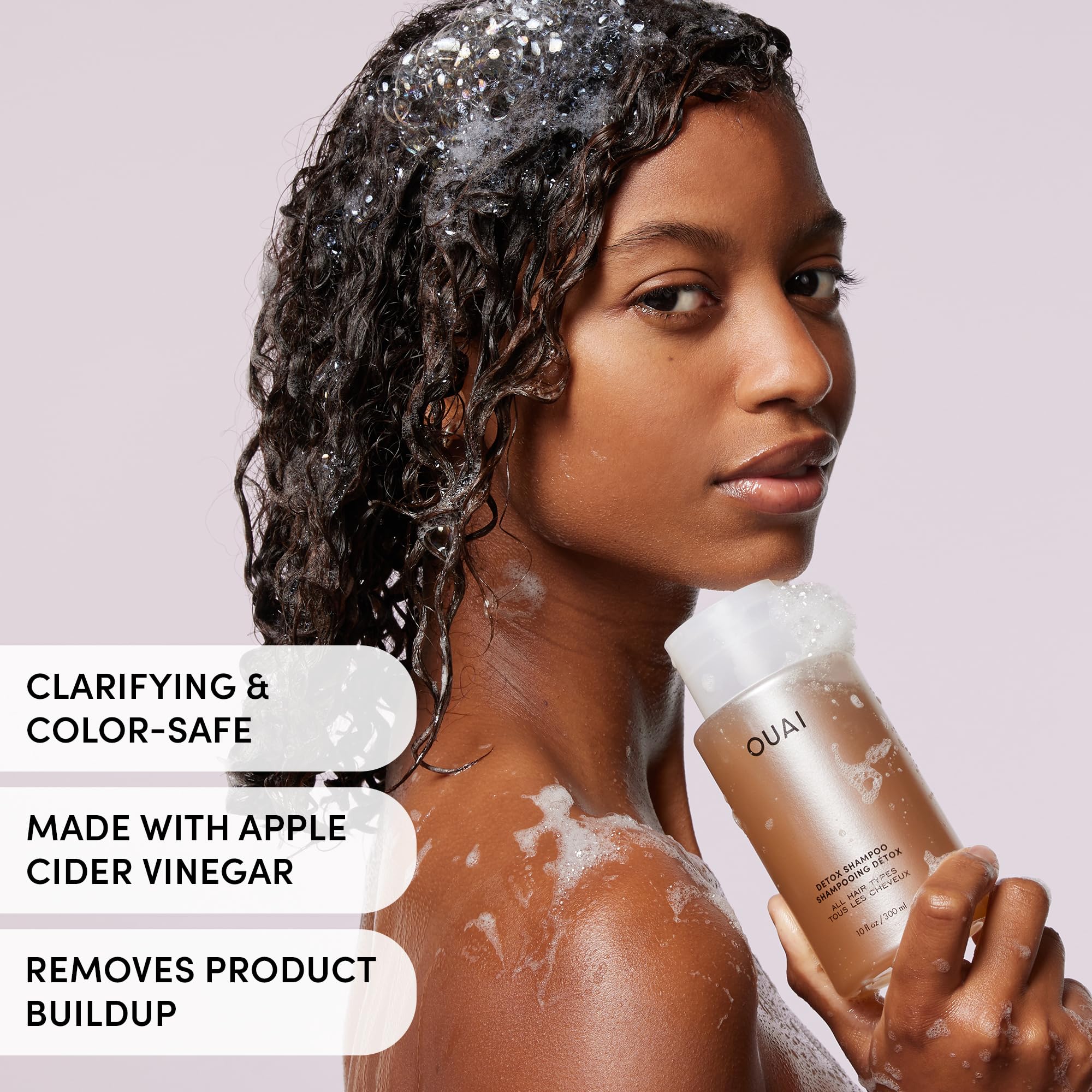 Shampoo lather on hair demonstrating thorough cleansing and renewal.