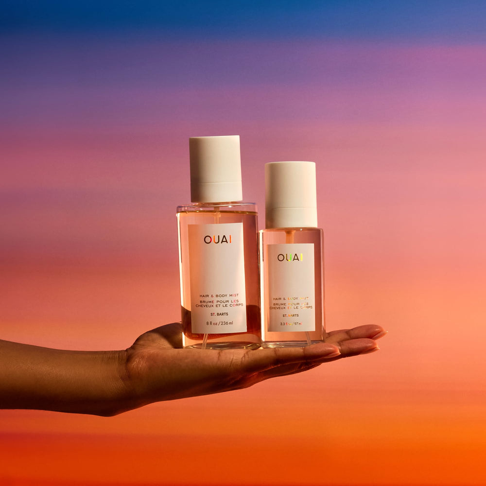 OUAI St. Barts body mist application on skin for scent.