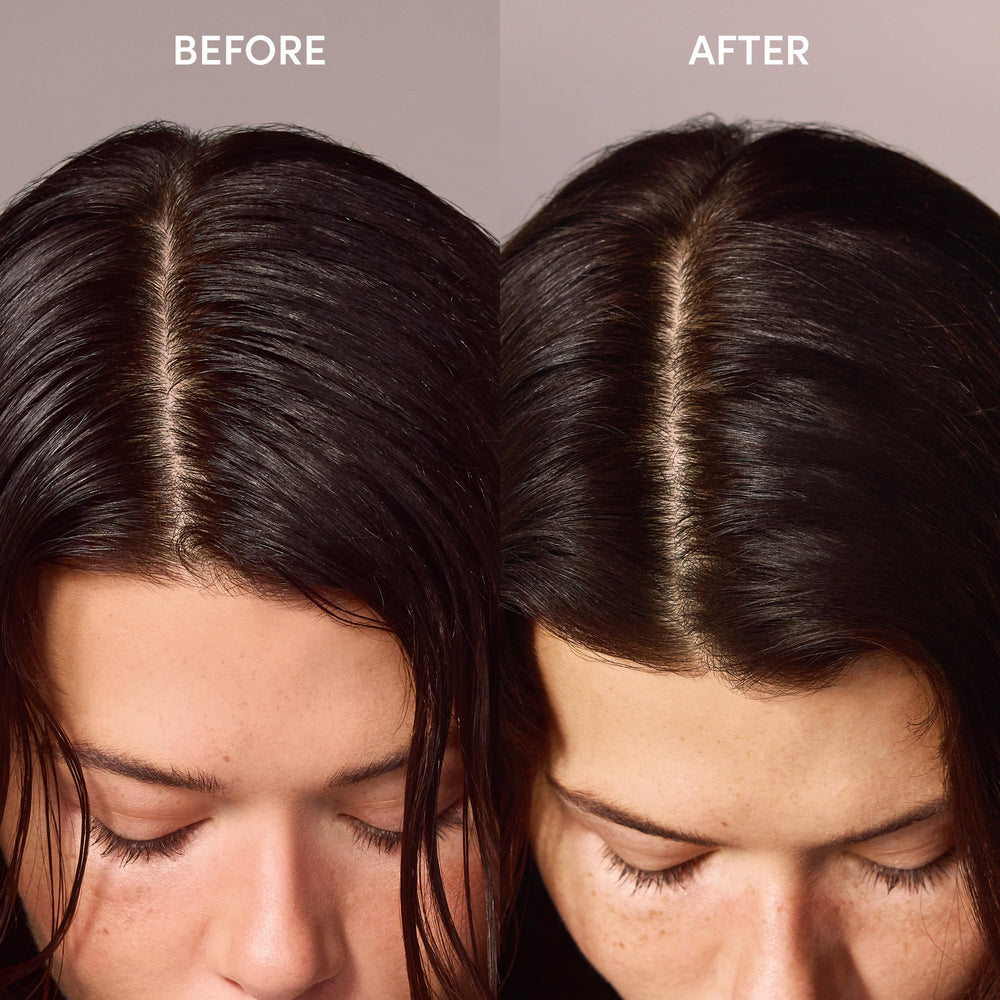 OUAI Super Dry Shampoo spray output in action for oil and sweat control.