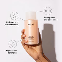 OUAI Thick Hair Conditioner bottle: boosts moisture and manageability for voluminous locks.