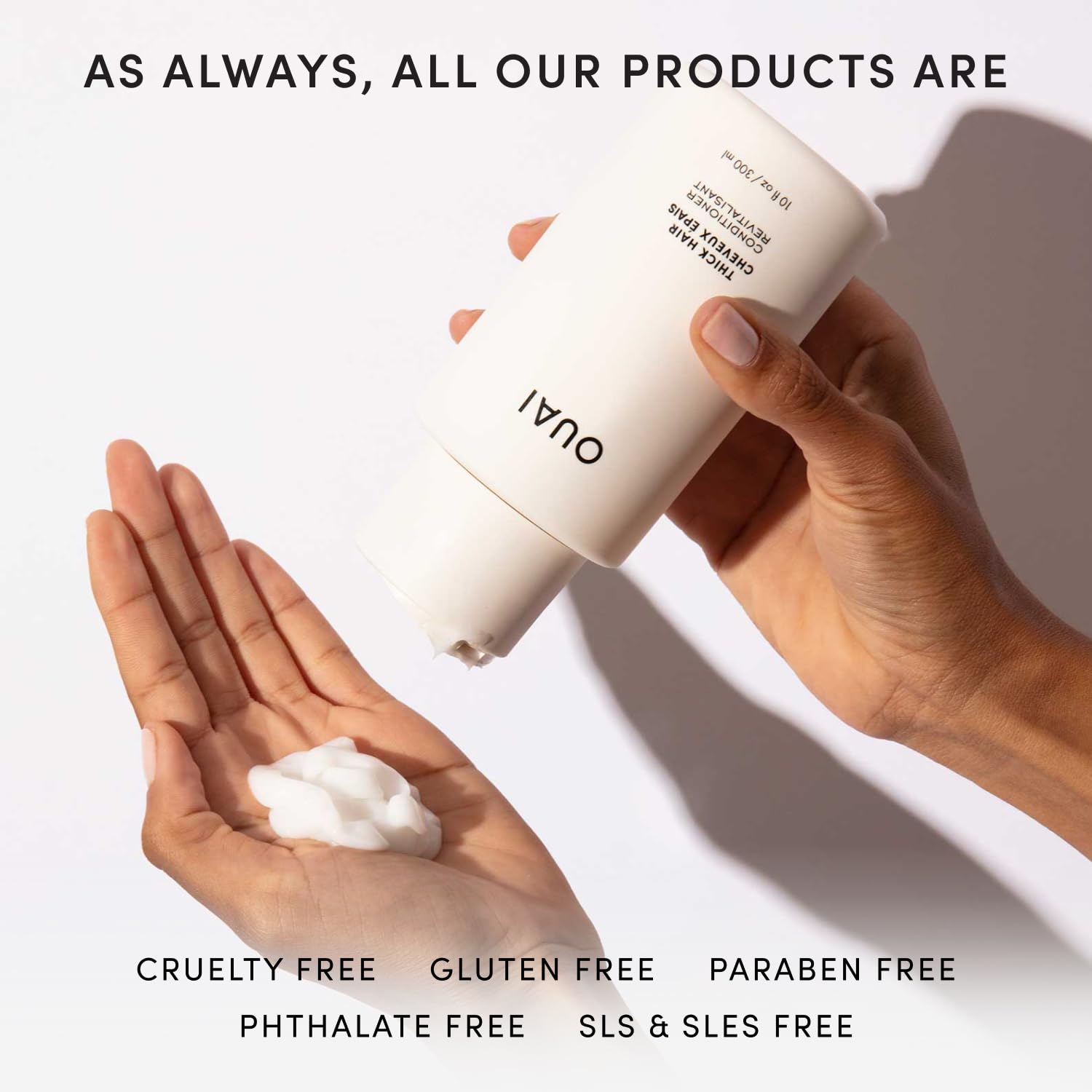OUAI Thick Hair Conditioner demonstrating frizz-control for busy mornings