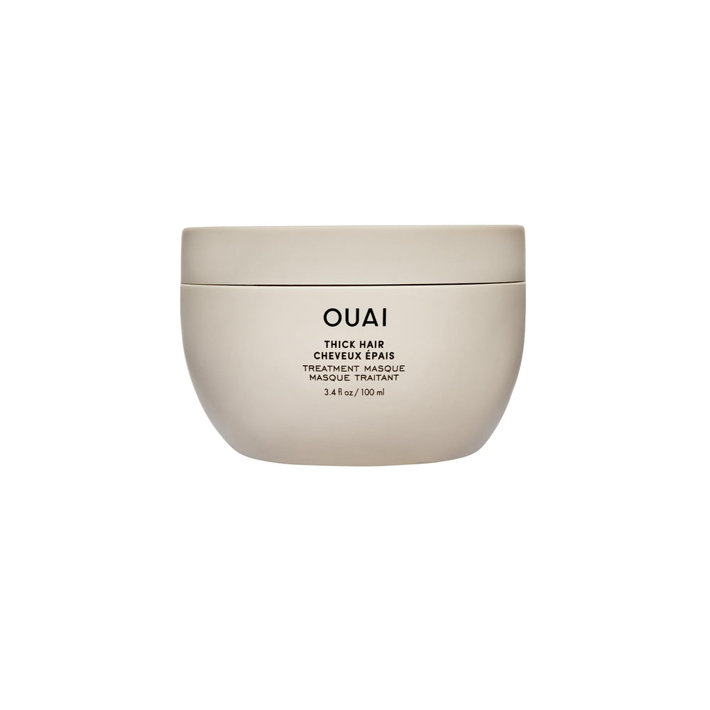 Mascarilla OUAI para cabello grueso en envase, nutrición profunda.