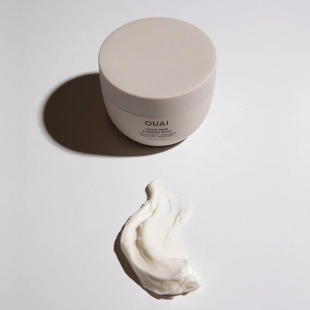 OUAI Thick Hair Mask packaging and 8 fl oz bottle.