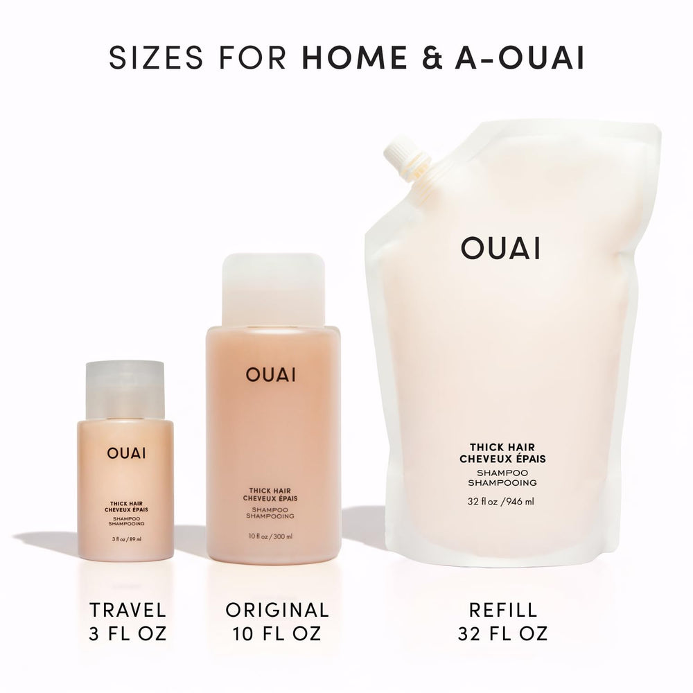OUAI Thick Shampoo refill packaging communicates eco-friendly refill approach