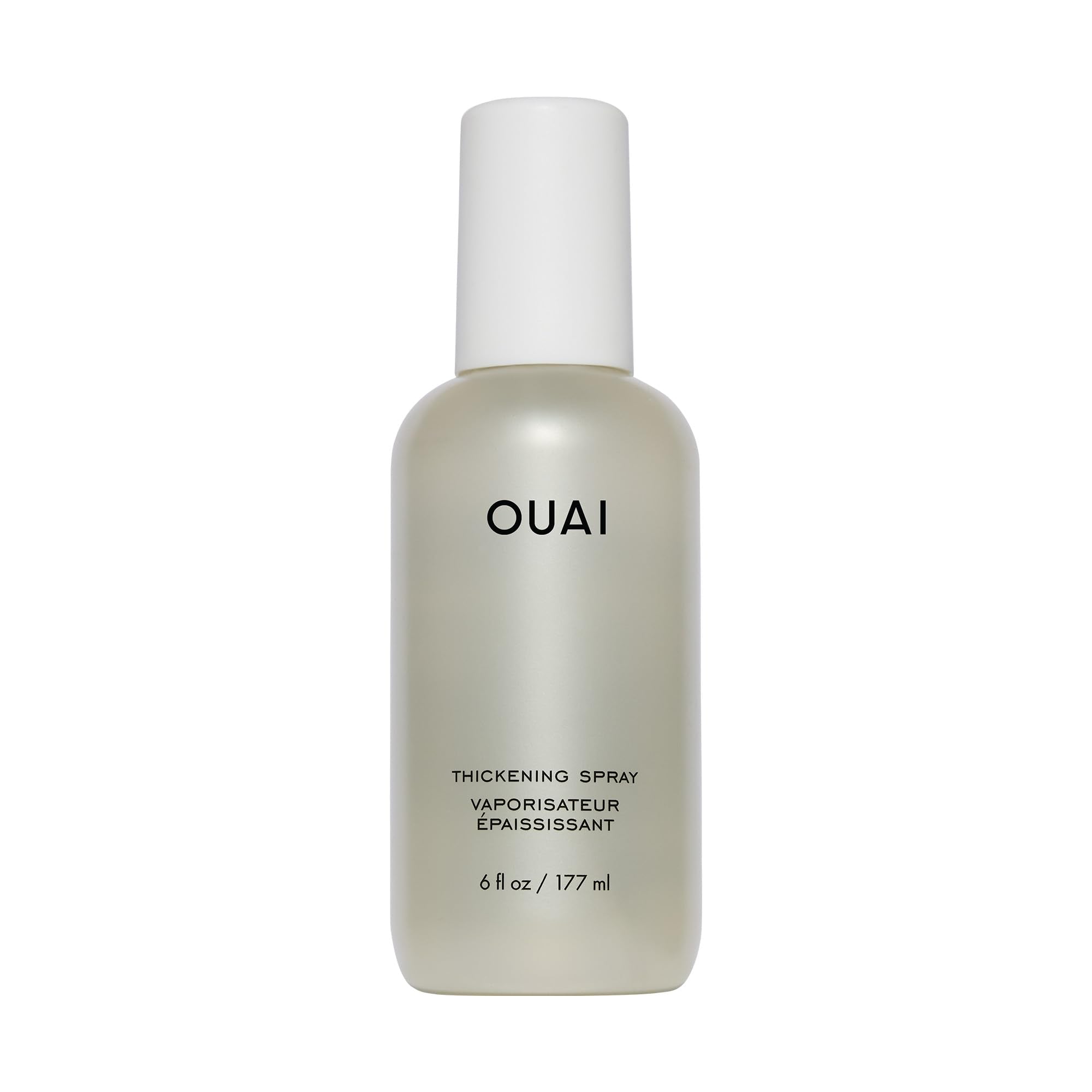 OUAI Thickening Spray bottle front view for fuller-looking hair