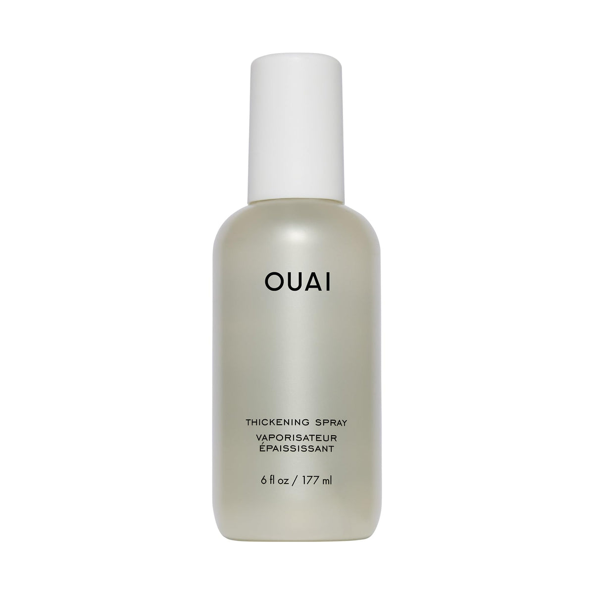 OUAI Thickening Spray bottle front view for fuller-looking hair