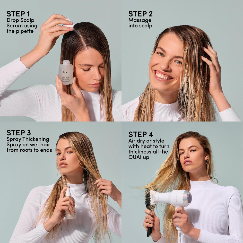 OUAI Thickening Spray provides heat protection during styling