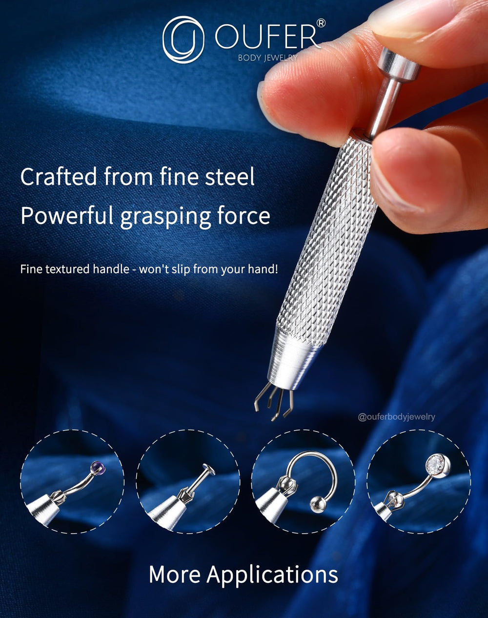 OUFER internally-threaded push-pin design enables smooth, secure jewelry changes.