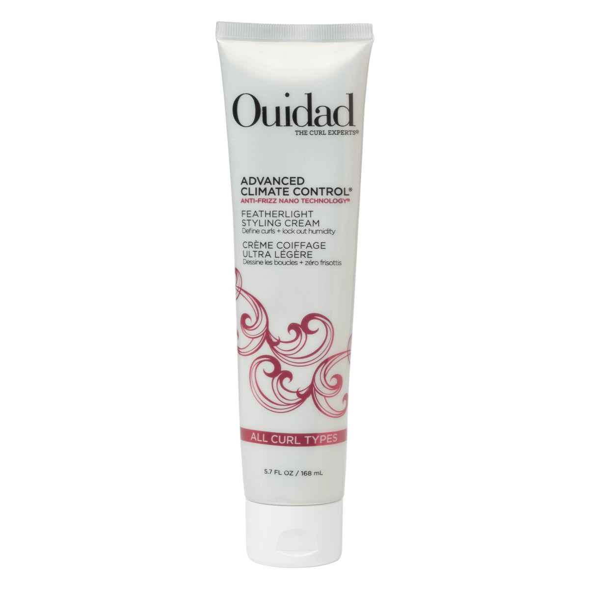 Ouidad Advanced Climate Control bottle pour demonstrates precise application for defined curls.