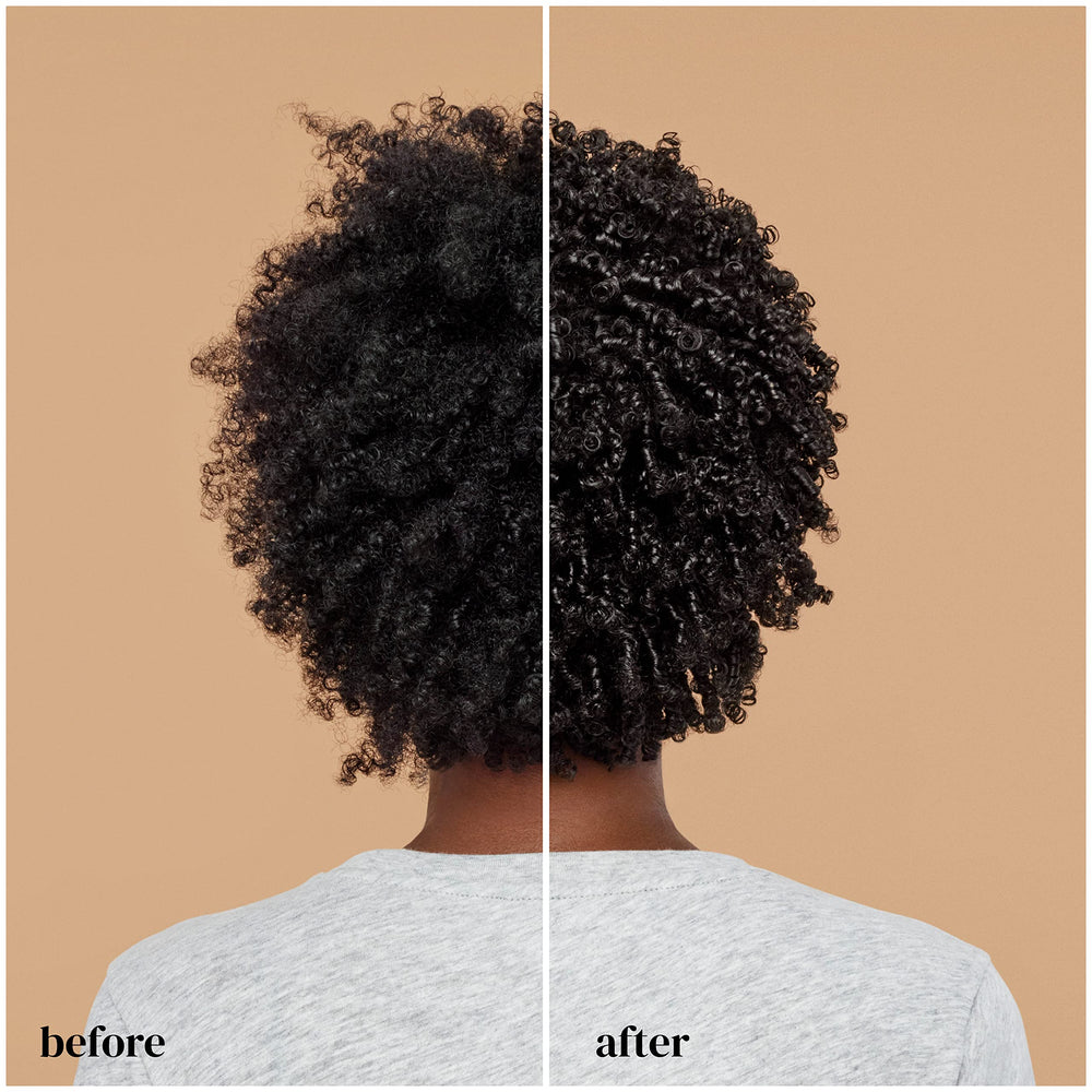 Close-up of Ouidad curls showing definition and natural shine with the gel