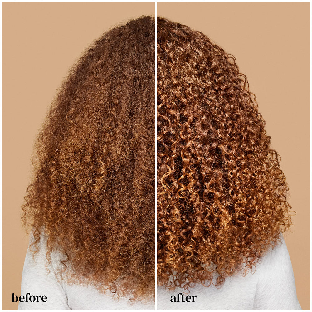 Ouidad gel closeup-sericin highlights silk-based anti-frizz benefits.