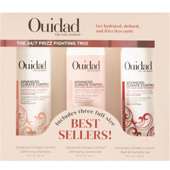 Ouidad shampoo bottle promoting frizz control and moisture lock