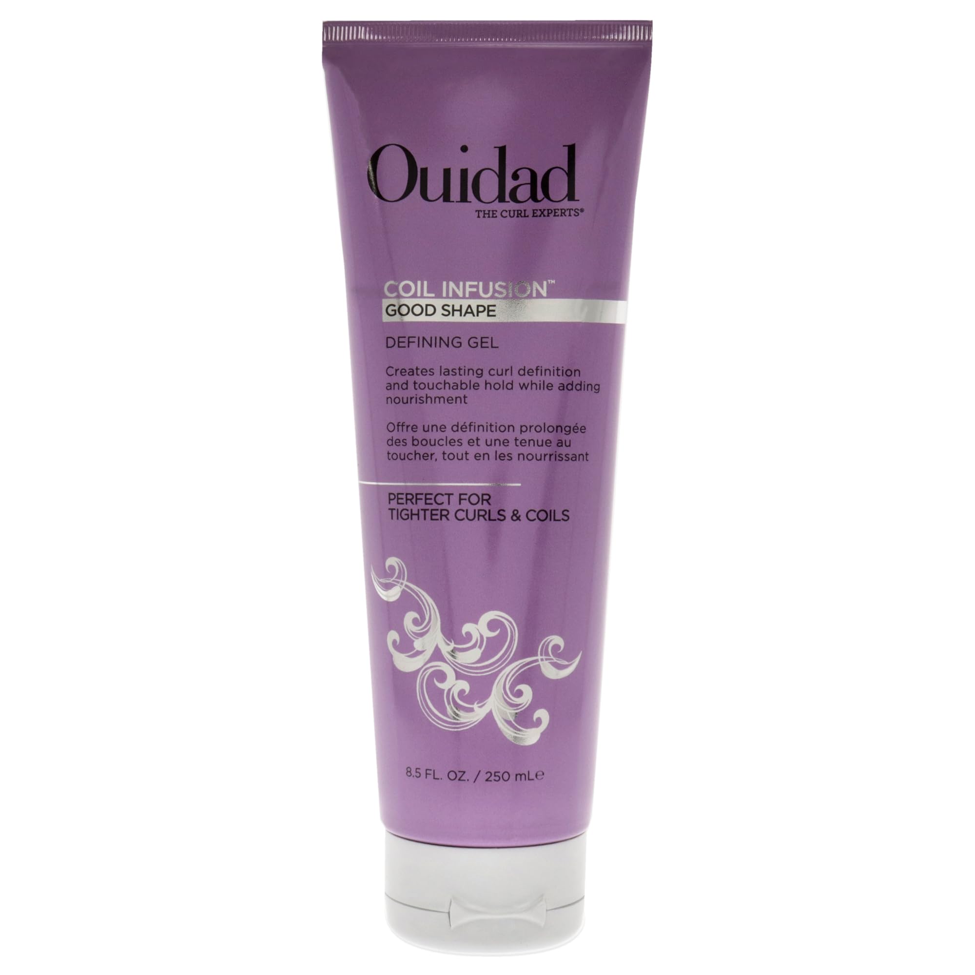 Ouidad Coil Infusion bottle glistening, delivering lightweight hold for defined curls.