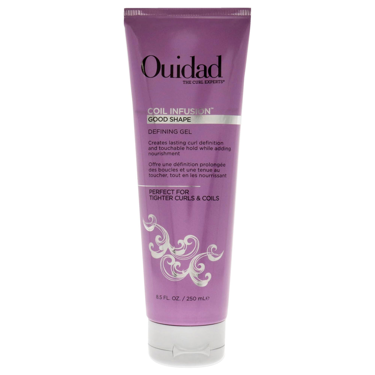 Ouidad Coil Infusion bottle glistening, delivering lightweight hold for defined curls.