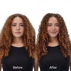 Thick creamy Ouidad conditioner texture swirls on the hand indicating hydration.