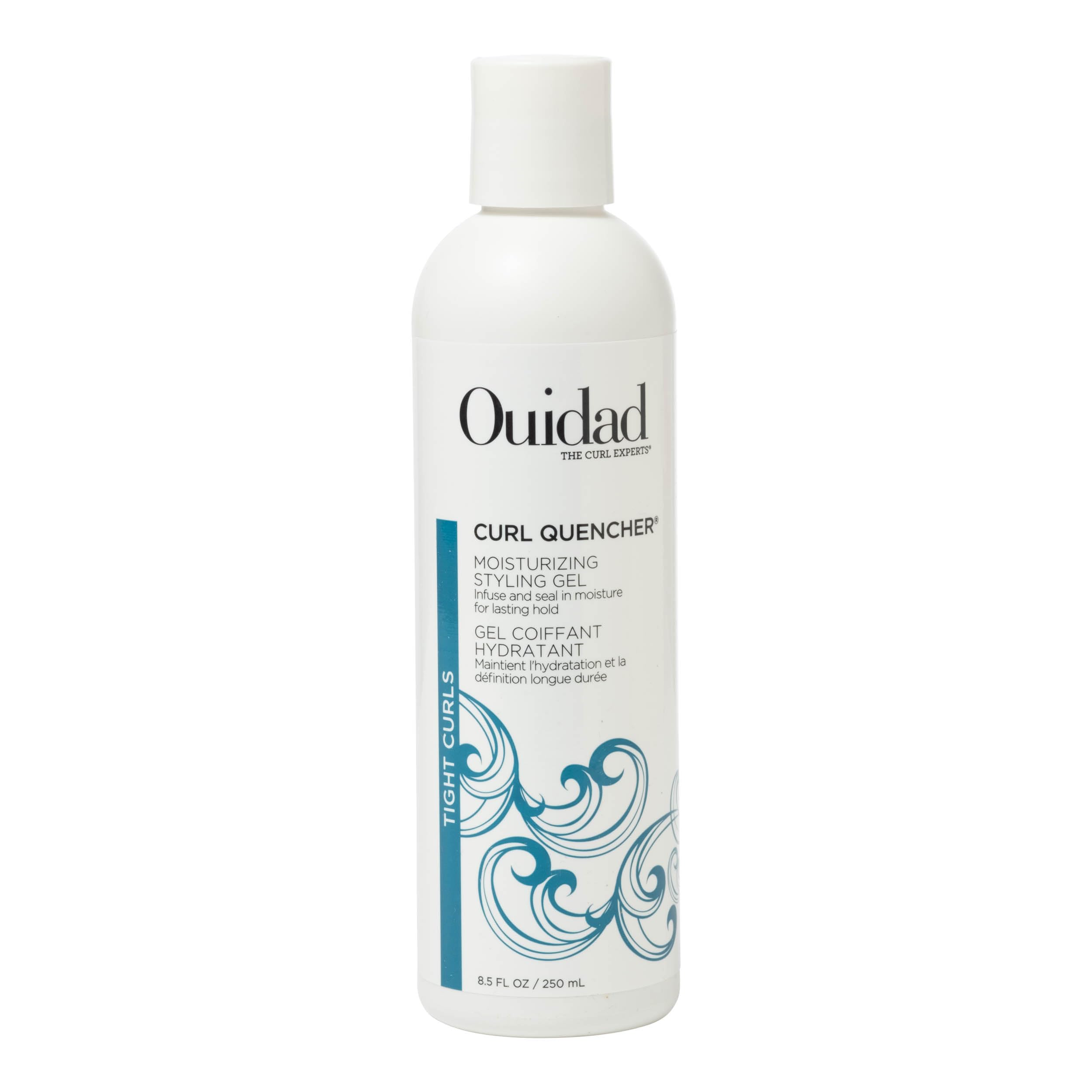 Ouidad Curl Quencher bottle pour shows lightweight hydration for defined curls.