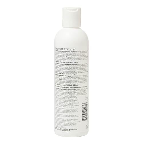Ouidad Curl Quencher bottle pump demonstrating easy, gentle cleansing for tight curls.