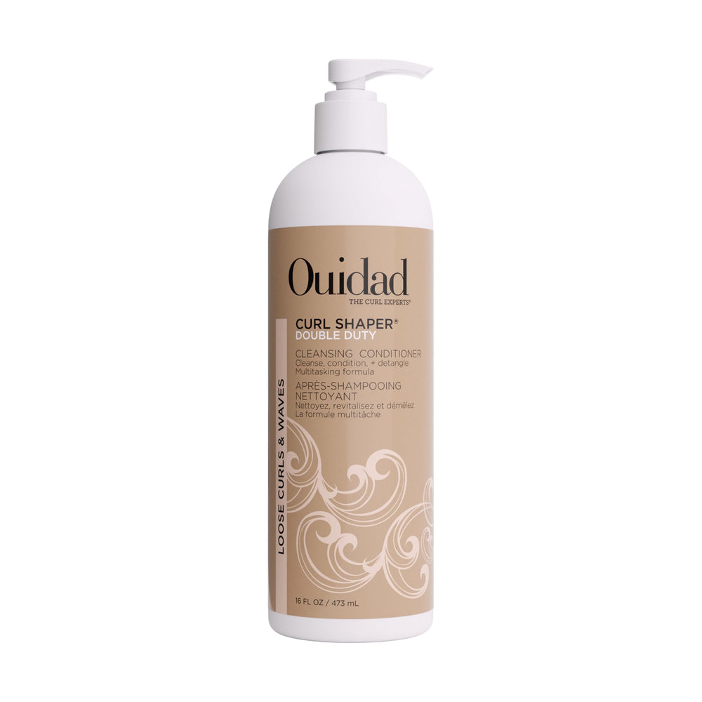 Ouidad Curl Shaper Double Duty bottle frontal view, weightless cleanse for curls