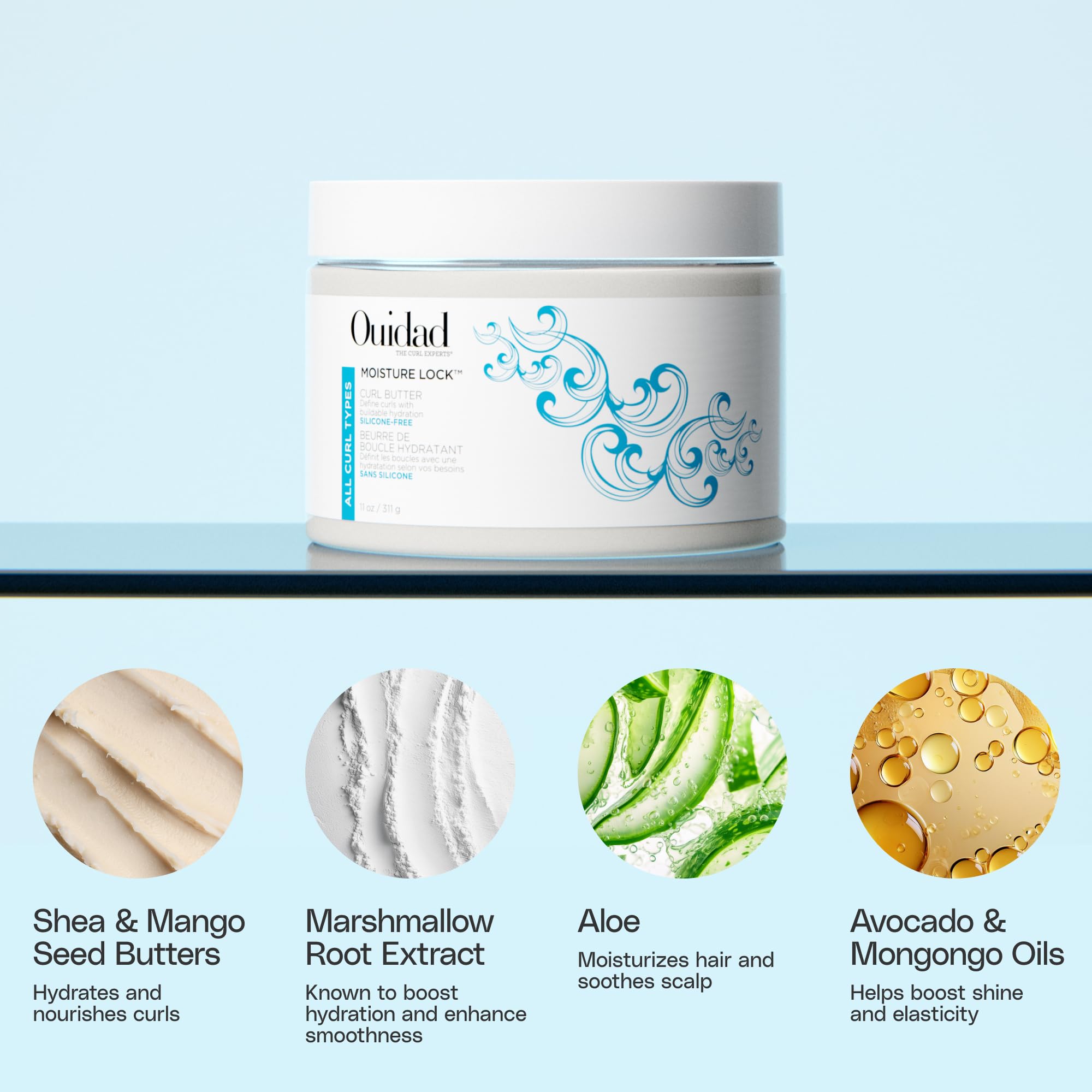 Creamy texture close-up showing lightweight hydration for curls.