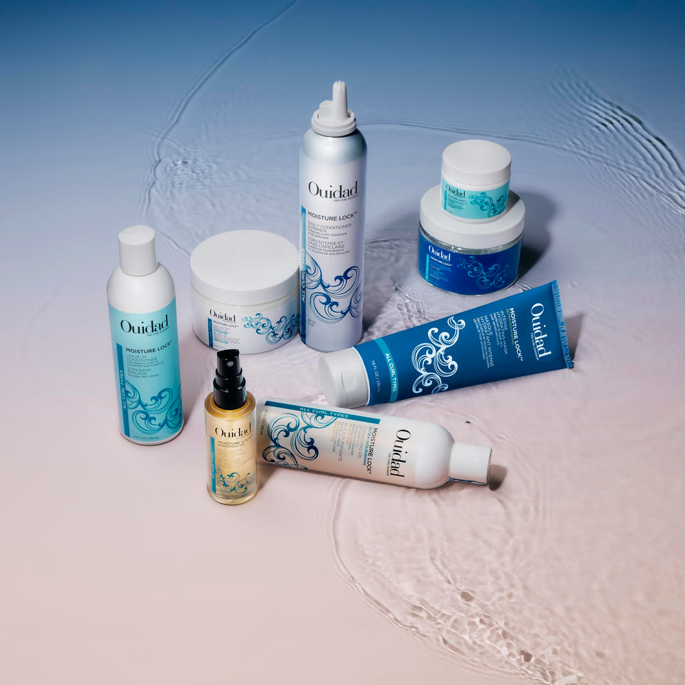 Ouidad Moisture Lock Leave-In: envase compacto para uso diario.