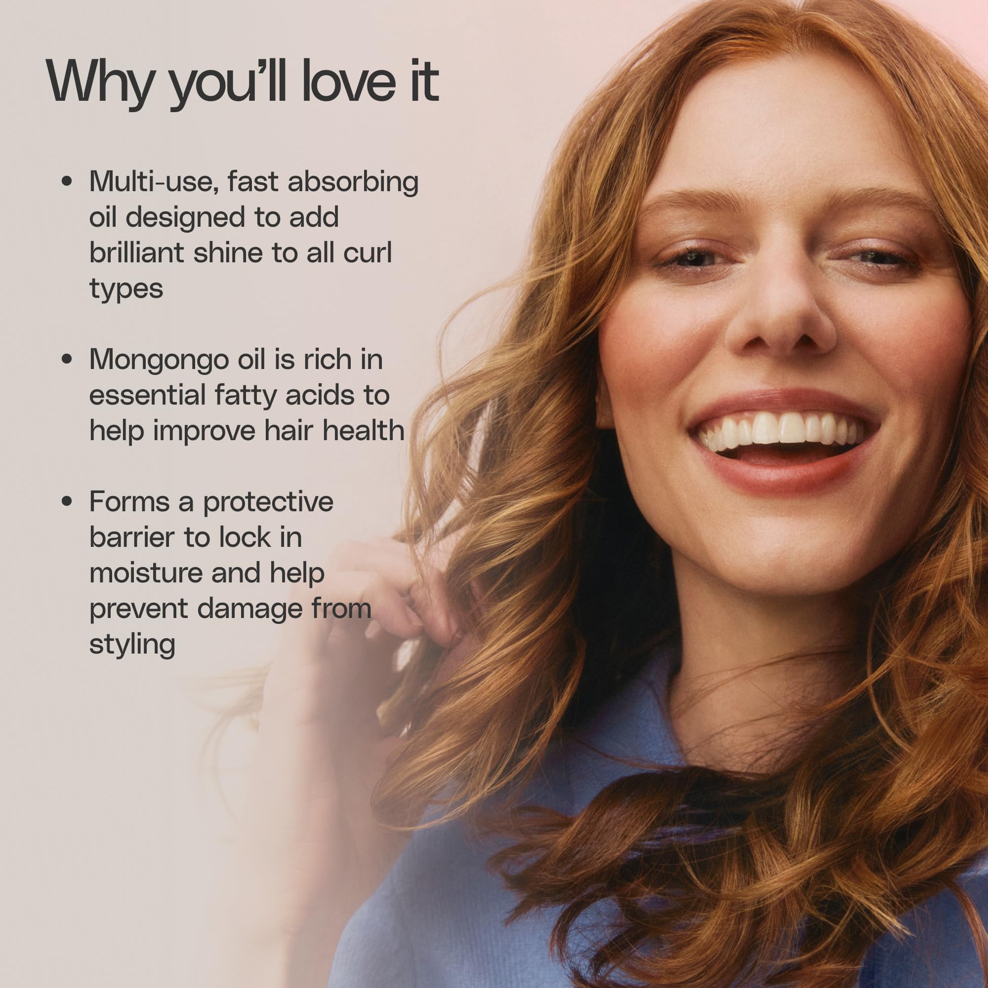 Ouidad Moisture Lock Mongongo Oil leave-in application supports easy styling.