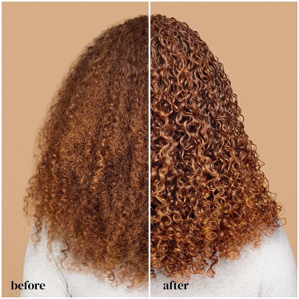 Ouidad Rake & Shake technique demonstrated on damp hair for defined curls.
