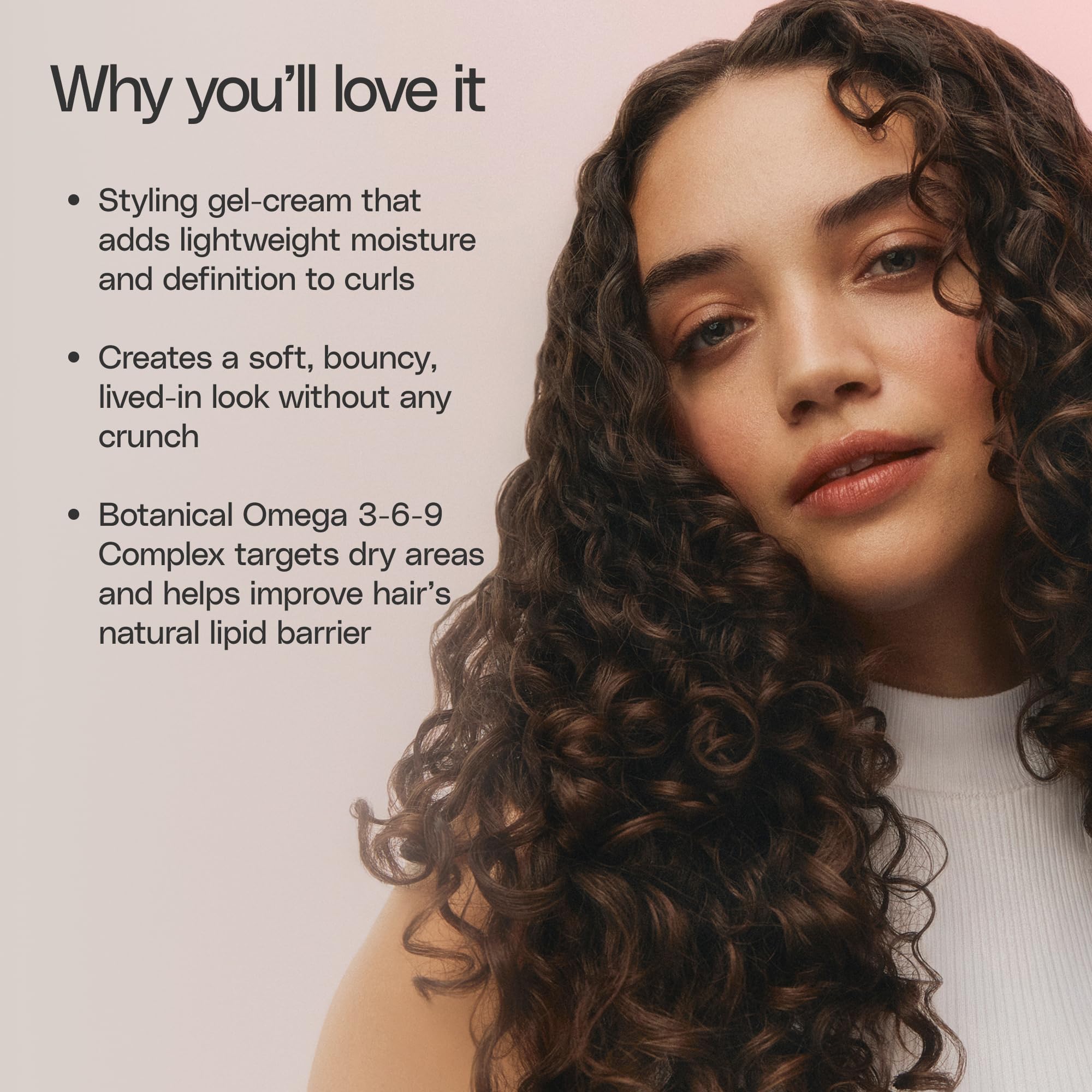 Ouidad VitalCurl+ Define & Shine shine closeup reflects natural gloss for healthy-looking curls.