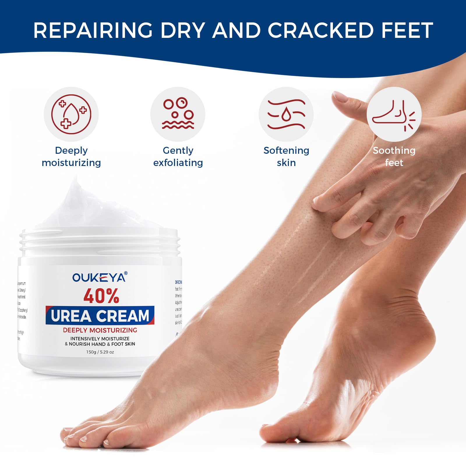 OUKEYA Crema Urea 40% para rodillas, piel gruesa más flexible.