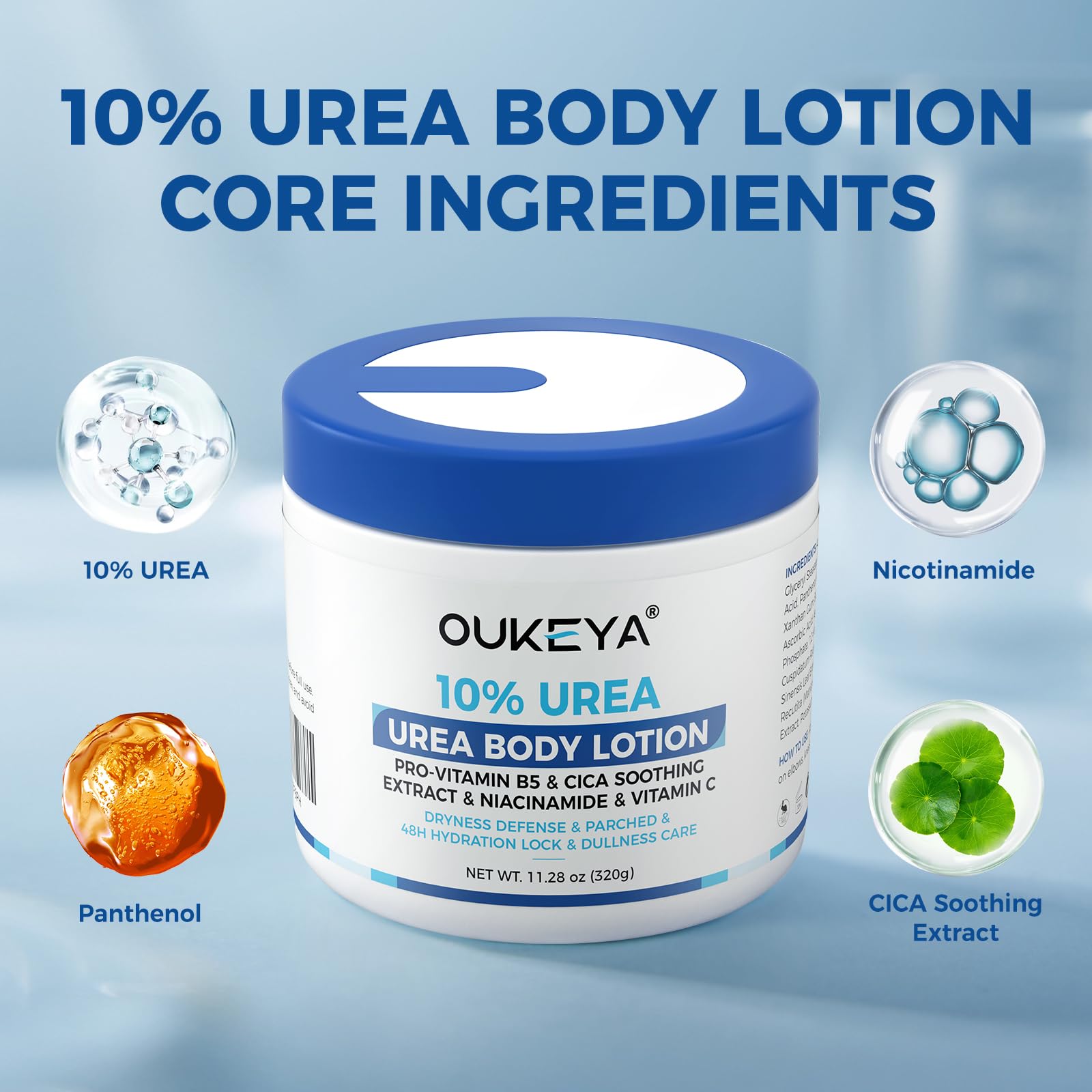 Textura suave de OUKEYA crema urea cuerpo, absorción rápida.