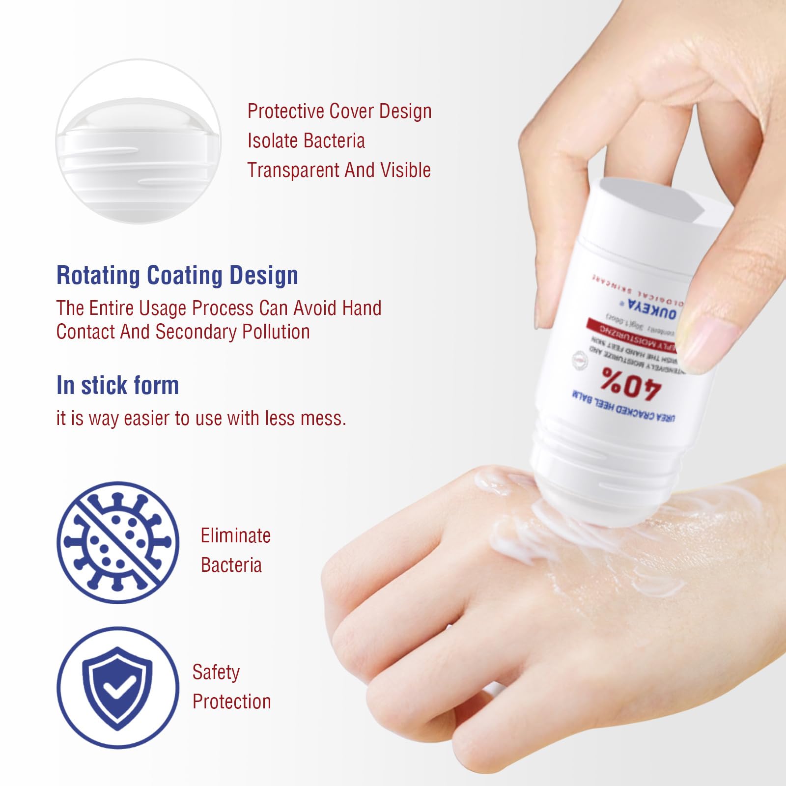 OUKEYA Urea Cream 40% applied to heels for softer, smoother dry skin