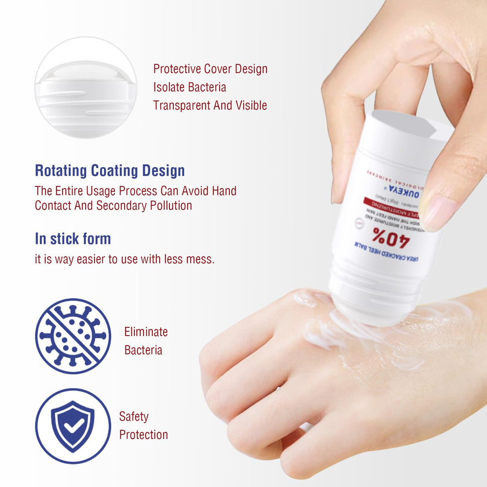 OUKEYA Urea Cream 40% applied to heels for softer, smoother dry skin