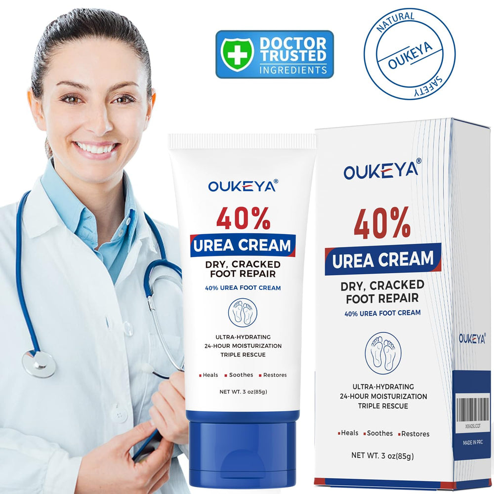 OUKEYA Urea Cream 40% for feet helps soften rough heels and dry skin.