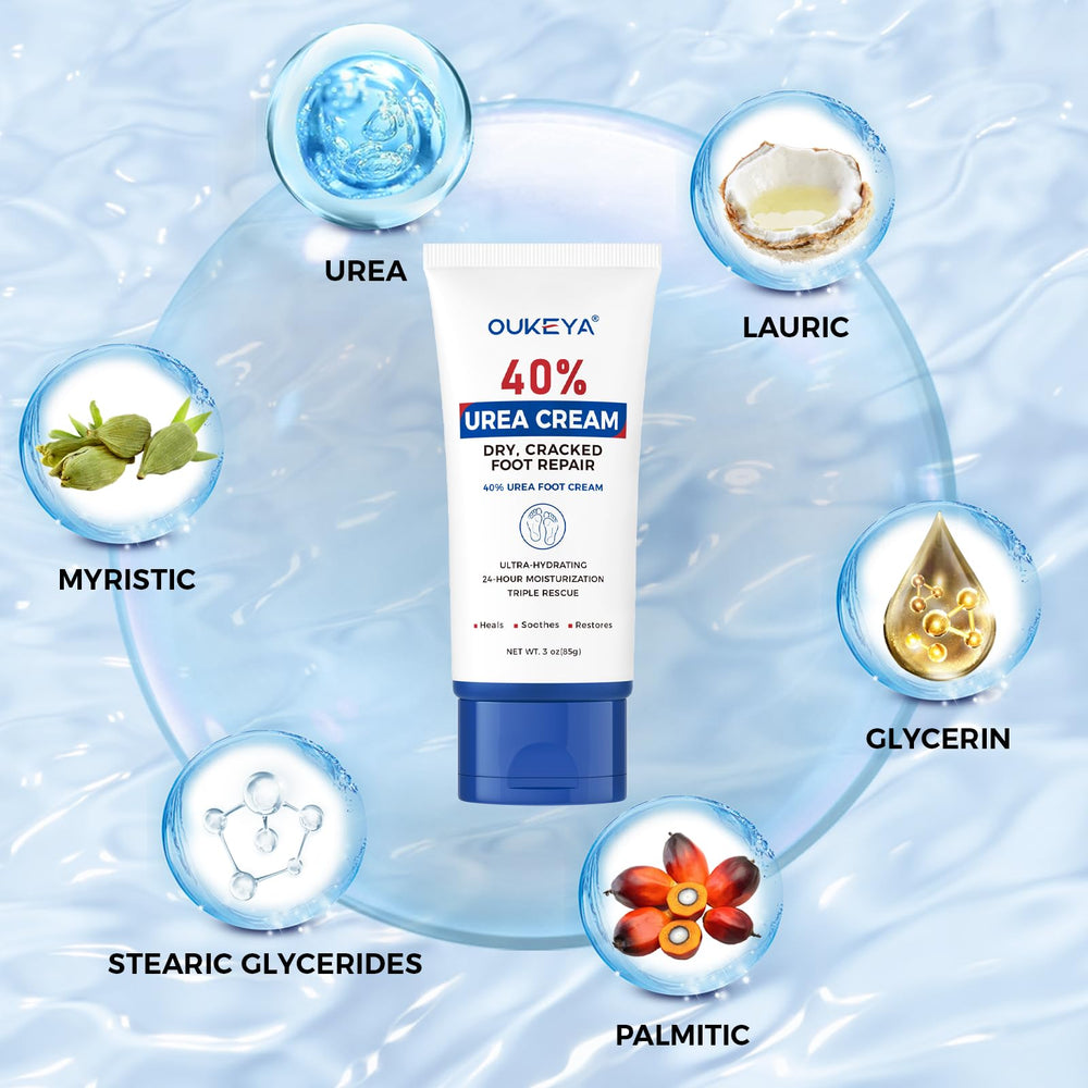 OUKEYA Urea Cream 40% close-up shows creamy texture for smooth application.