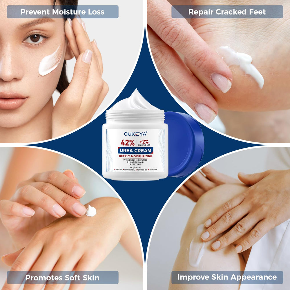 OUKEYA Urea Cream 42% fast-absorbing formula for daily foot care.