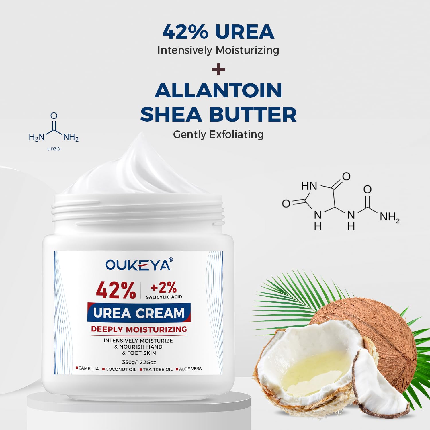 OUKEYA Urea Cream 42% ingredients include glycerin, camellia, and aloe.