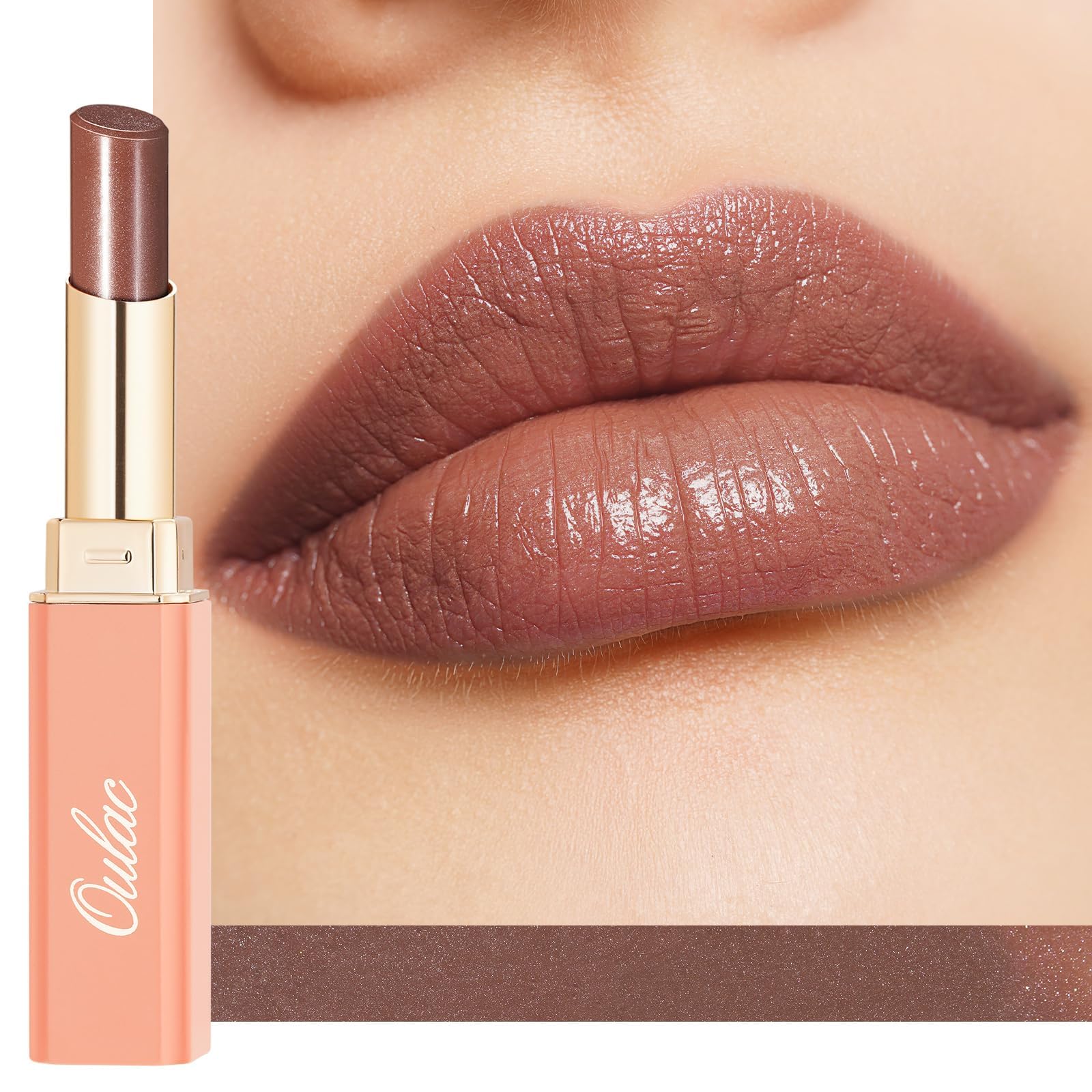 Oulac labial brillo espejo marrón rojo para un acabado glamoroso en labios