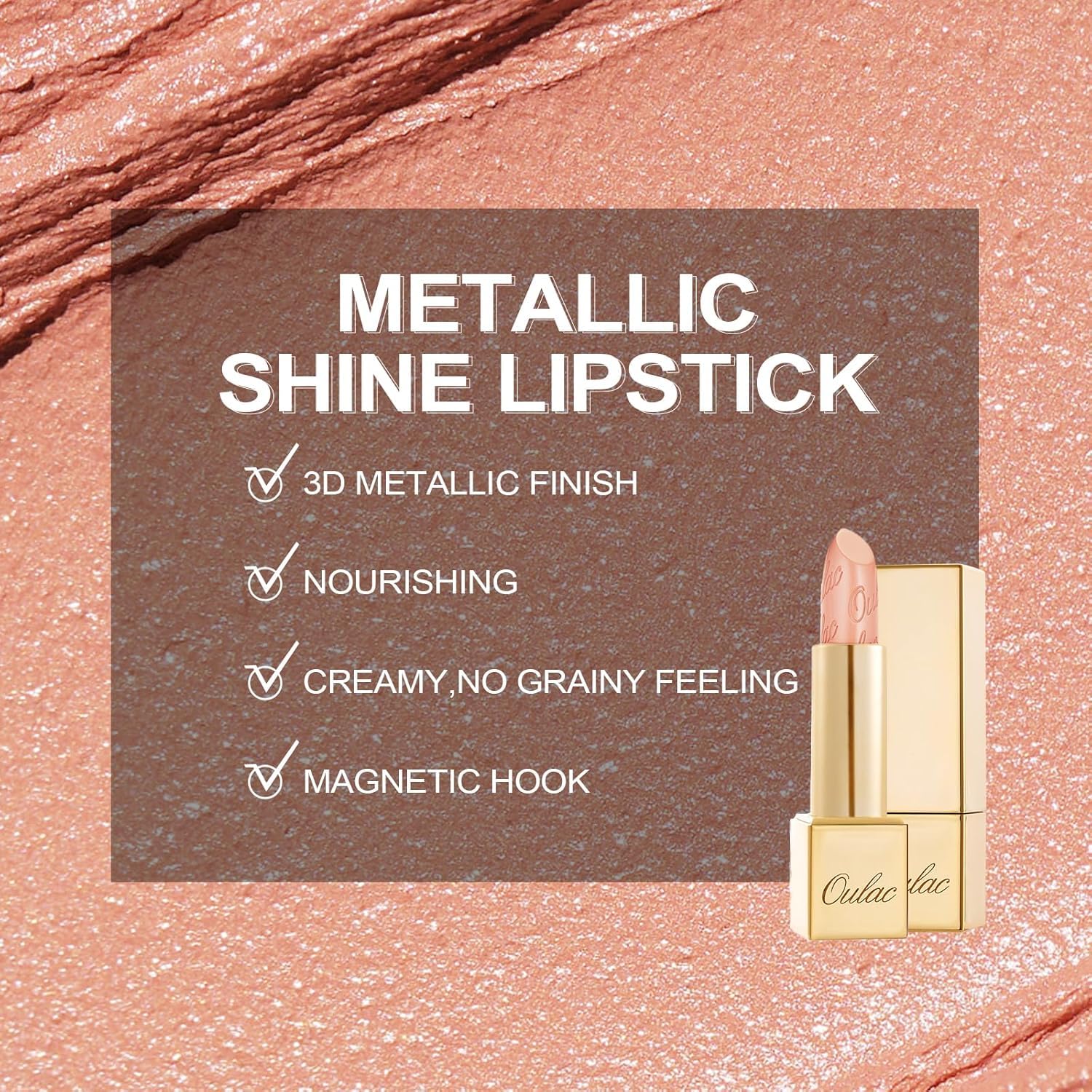 Oulac labial nude peach detalle tubo diseño elegante