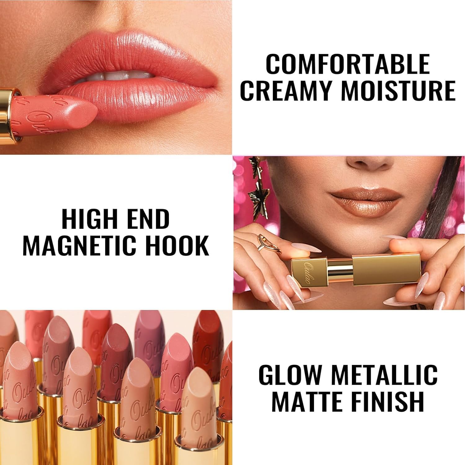Oulac labial nude peach envase espejo con cierre magnetico para viaje