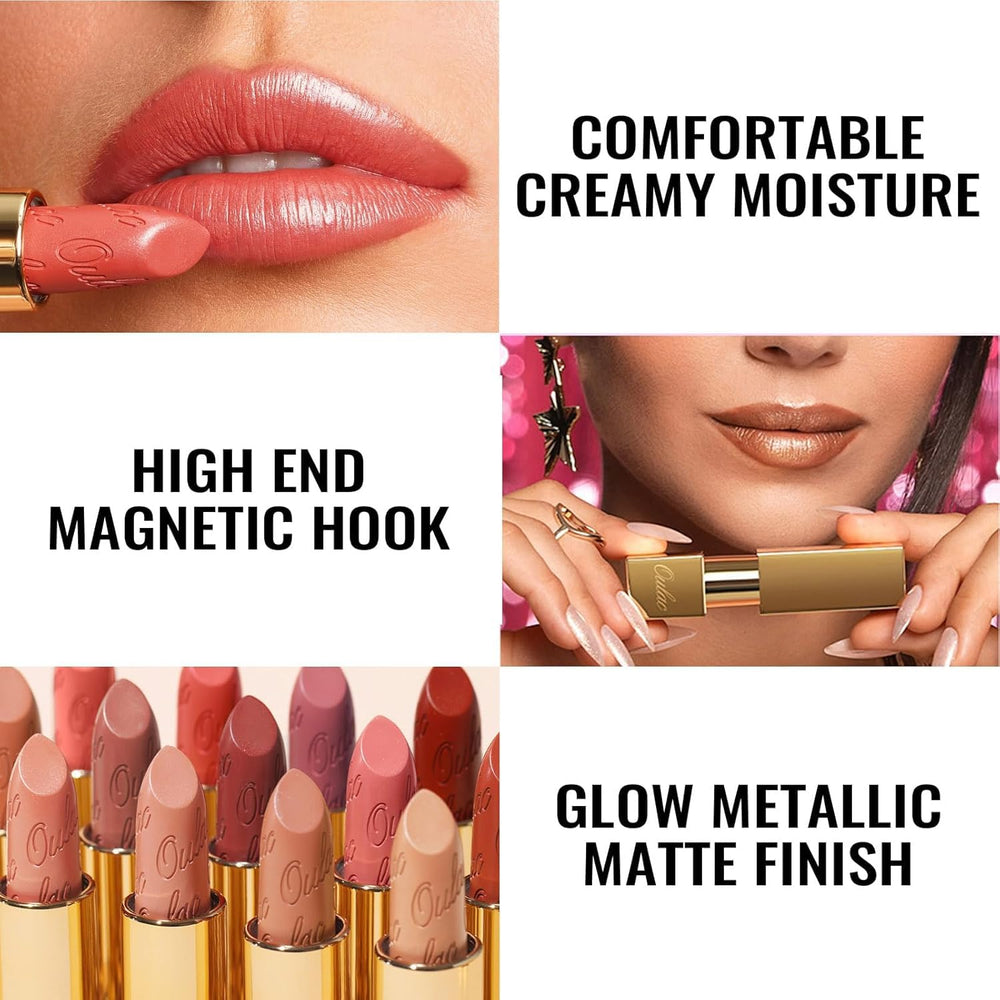 Oulac labial nude peach envase espejo con cierre magnetico para viaje